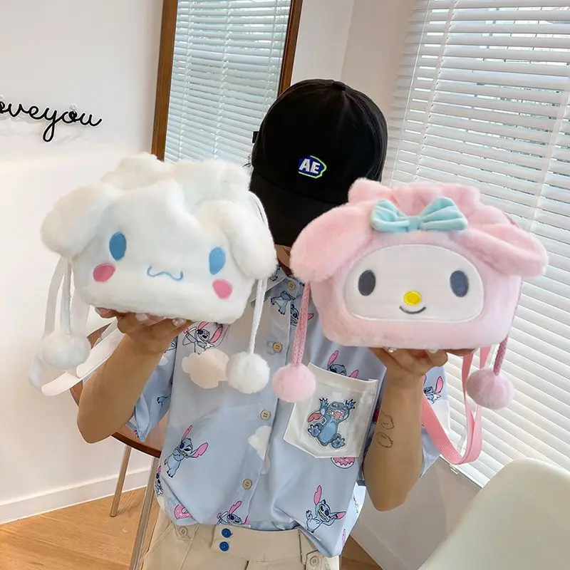 

New Sanrio Anime Cartoon Innovation Cinnamoroll Plush Bag Kuromi My Melody Kawaii Shoulder Messenger Bag Plush Cartoon Girl Gift