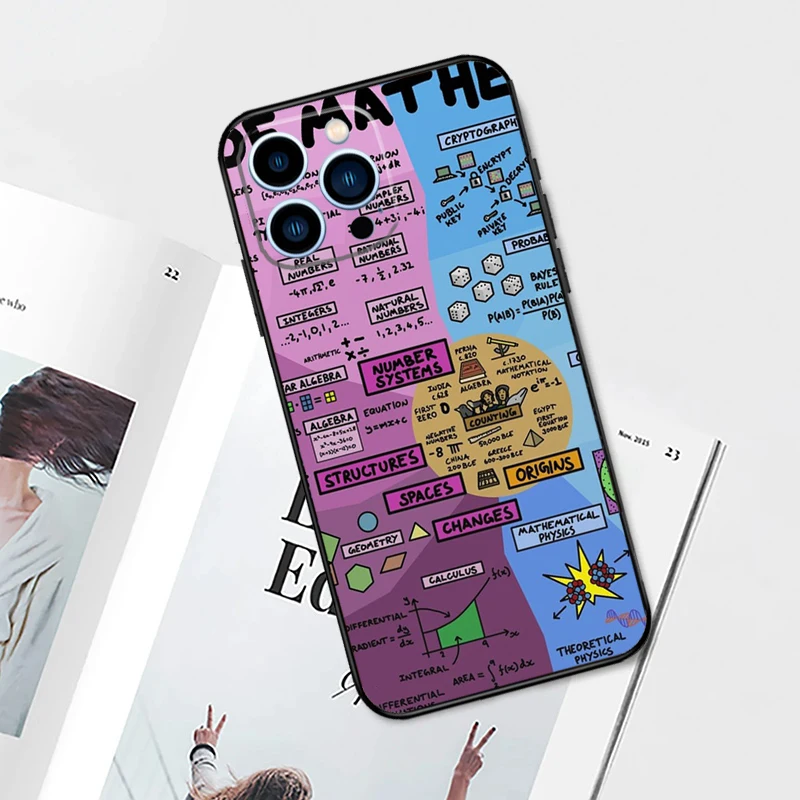 غطاء هاتف مع صيغ فيزياء علوم الرياضيات ، حافظة رمز لهاتف آيفون 14 و 13 و 12 و 11 و 15 و 16 برو ماكس بلس ، إكس إس ماكس ، إكس ، إكس آر ، 7 ، 8 بلس ، 12 ميني
