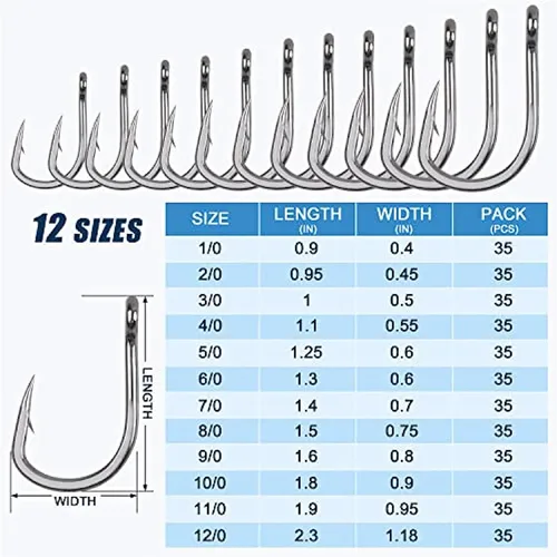 Imagen 2 del producto 50 Uds. Anzuelos de pesca con cebo vivo de agua salada, anzuelos circulares, 2 anzuelos fuertes de acero inoxidable para pesca de gran juego 1/0-12/0