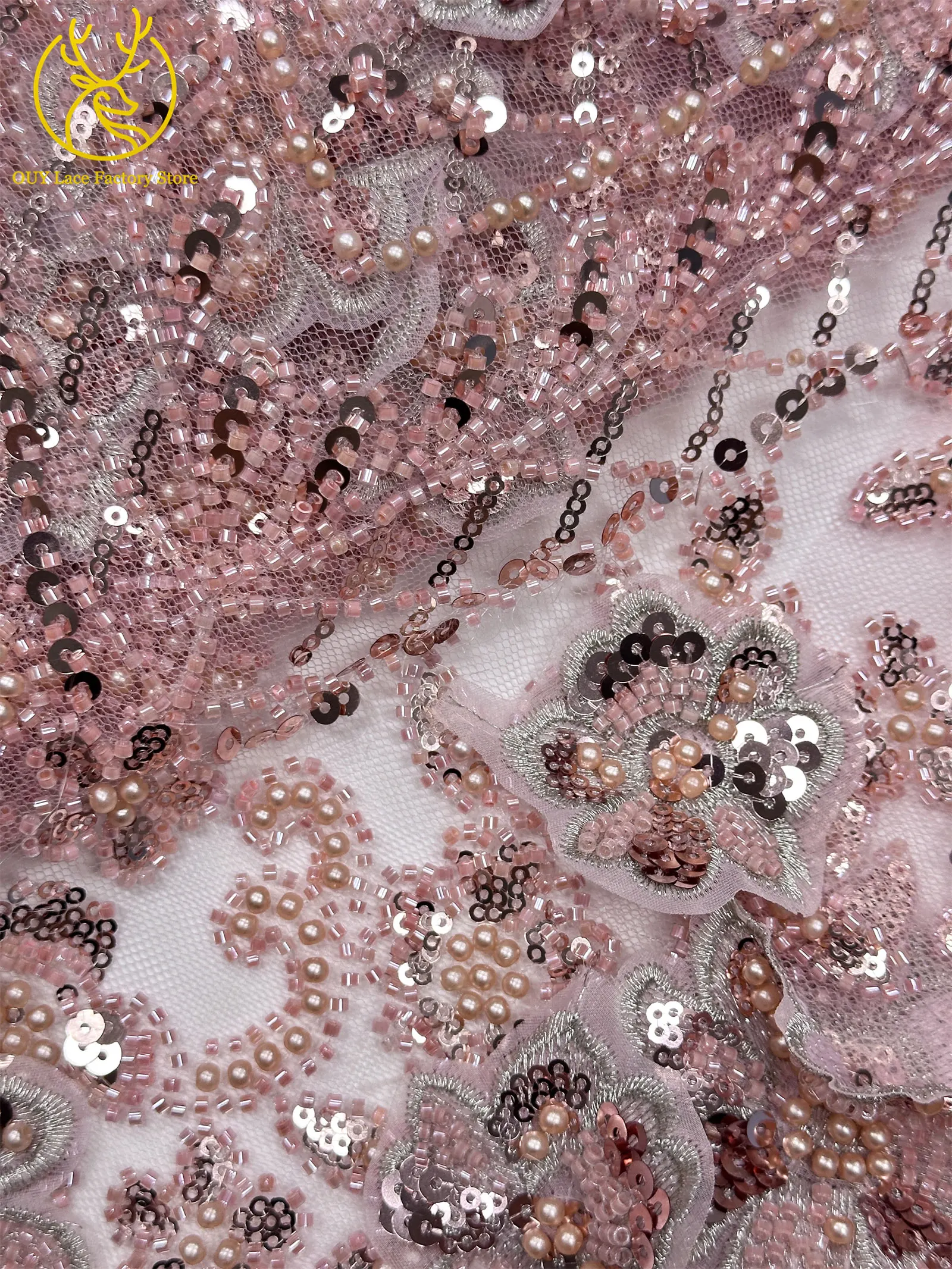 3D-Stickerei Blumen Französische Pailletten Perlenbesetzter Spitzenstoff aus Polyester 2026 Hochwertiger Afrikanischer Spitzenstoff für Hochzeitsfeiern Tüll 5 – Detail 20