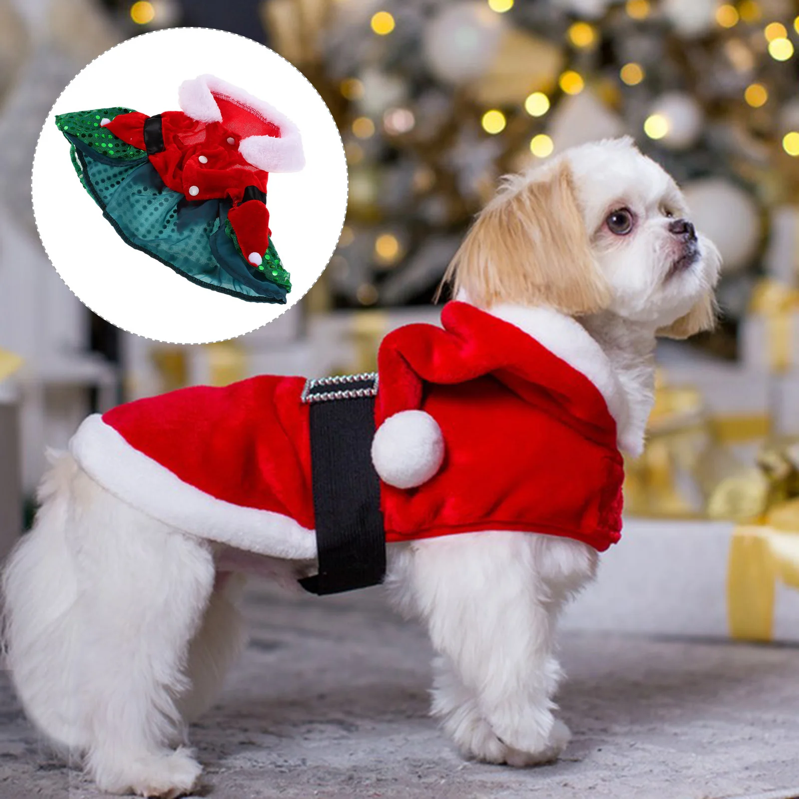 

1pcs Christmas Pet Dress Red Sequin Dog Outfit Holiday Costume For Puppies Cats Festive Wear Xmas Party Clothes Dog Christmas