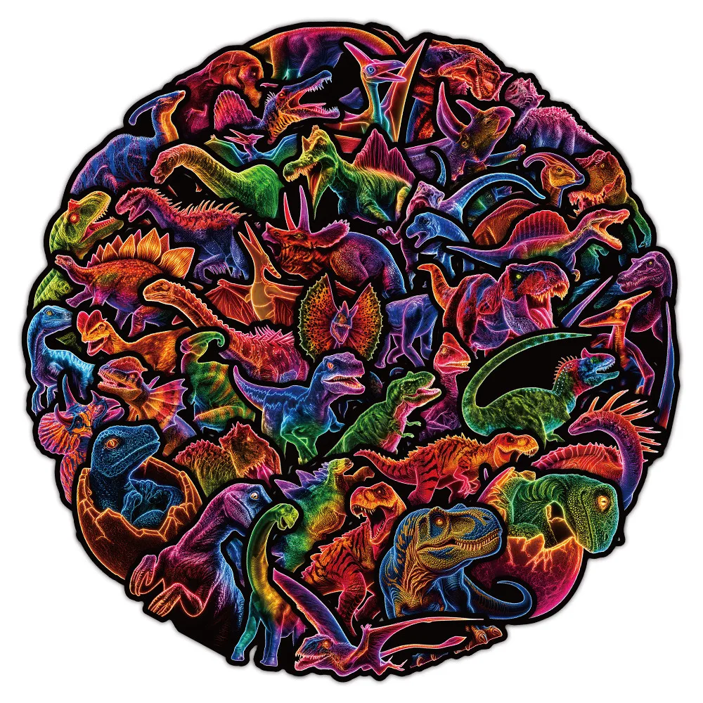 51Pcs Neon Dinosaur Pattern Stickers Cool DIY Decor For Luggage Guitar Laptop Giajar Sticker Store