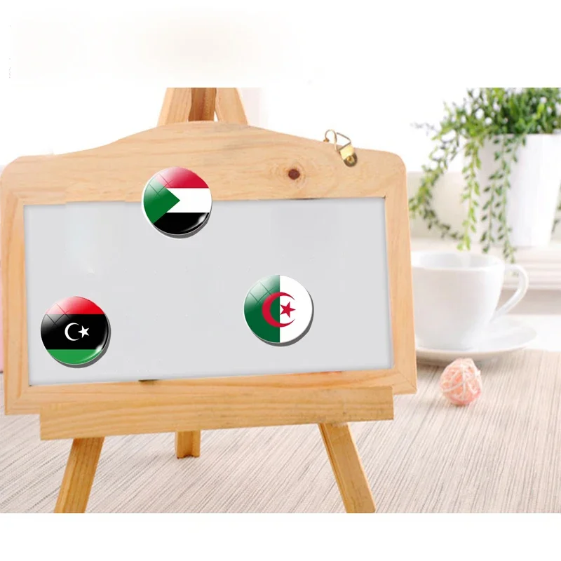 Morocco Flag 30MM Fridge Magnet North Africa Egypt Sudan Libya Tunisia Algeria Glass Magnetic Stickers Holder Refrigerator Decor