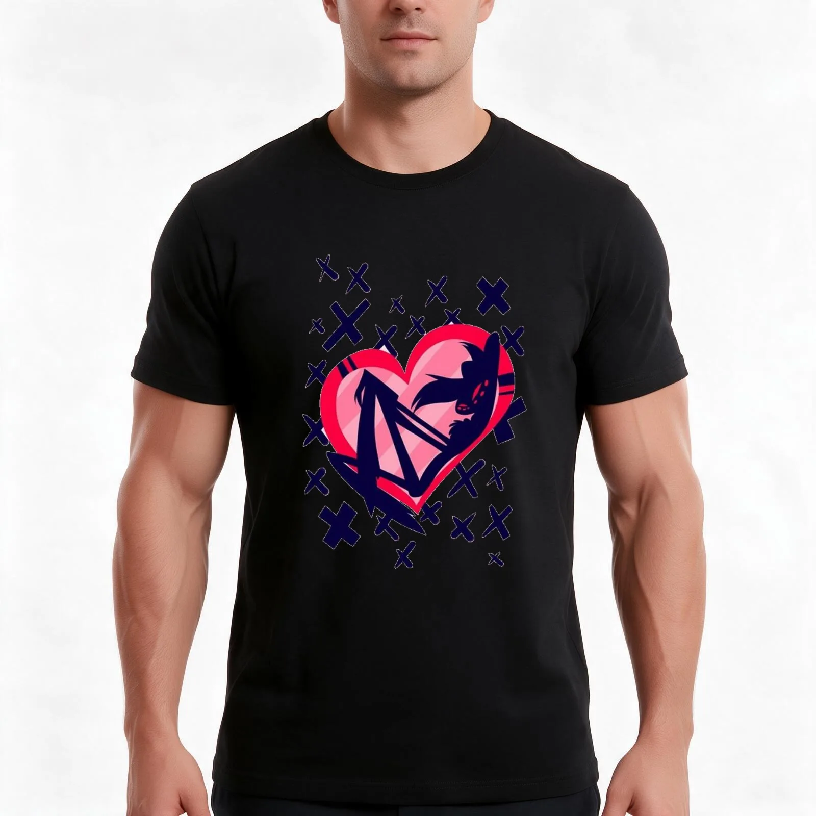 angel dust love heart T-Shirt, Summer Casual Cotton Tee, Oversized Streetwear Tops, Vintage Graphic Print, Unisex Men Women