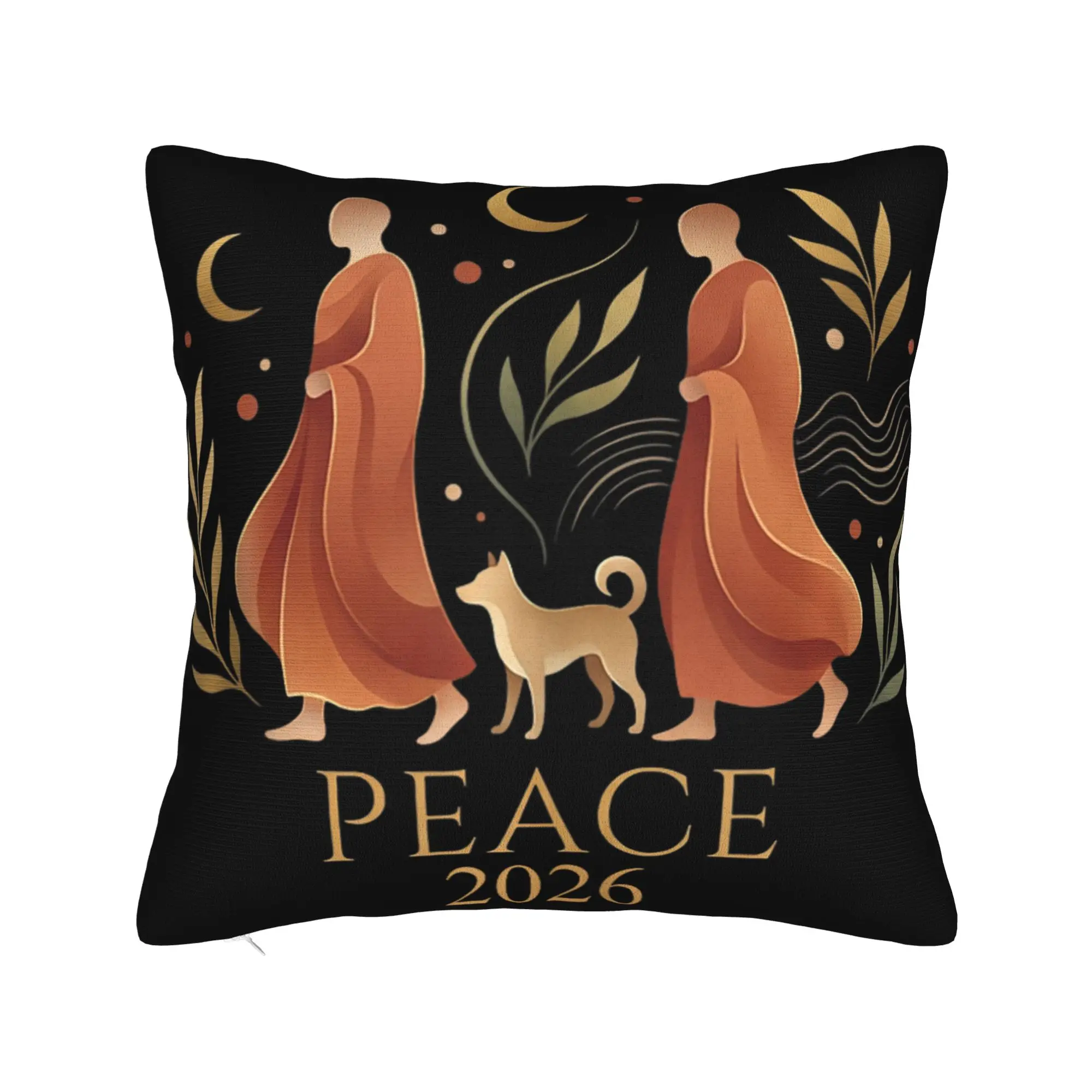 Walk Peace 2026 World Peace Monks with Aloka Dog Pillow Cover Pillow Case For Sofa Couch Bed Living Room Square Pillowcases Gift