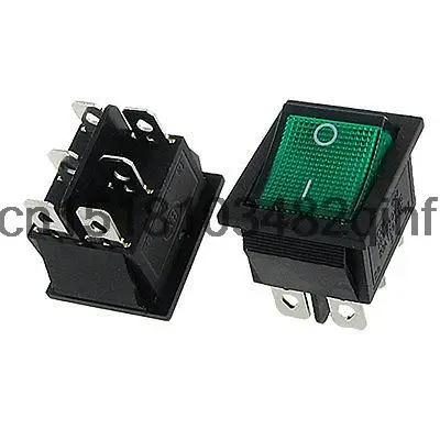 

AC 16A/250V 20A/125V Green Light Illuminated DPDT ON/ON Boat Rocker Switch 5pcs