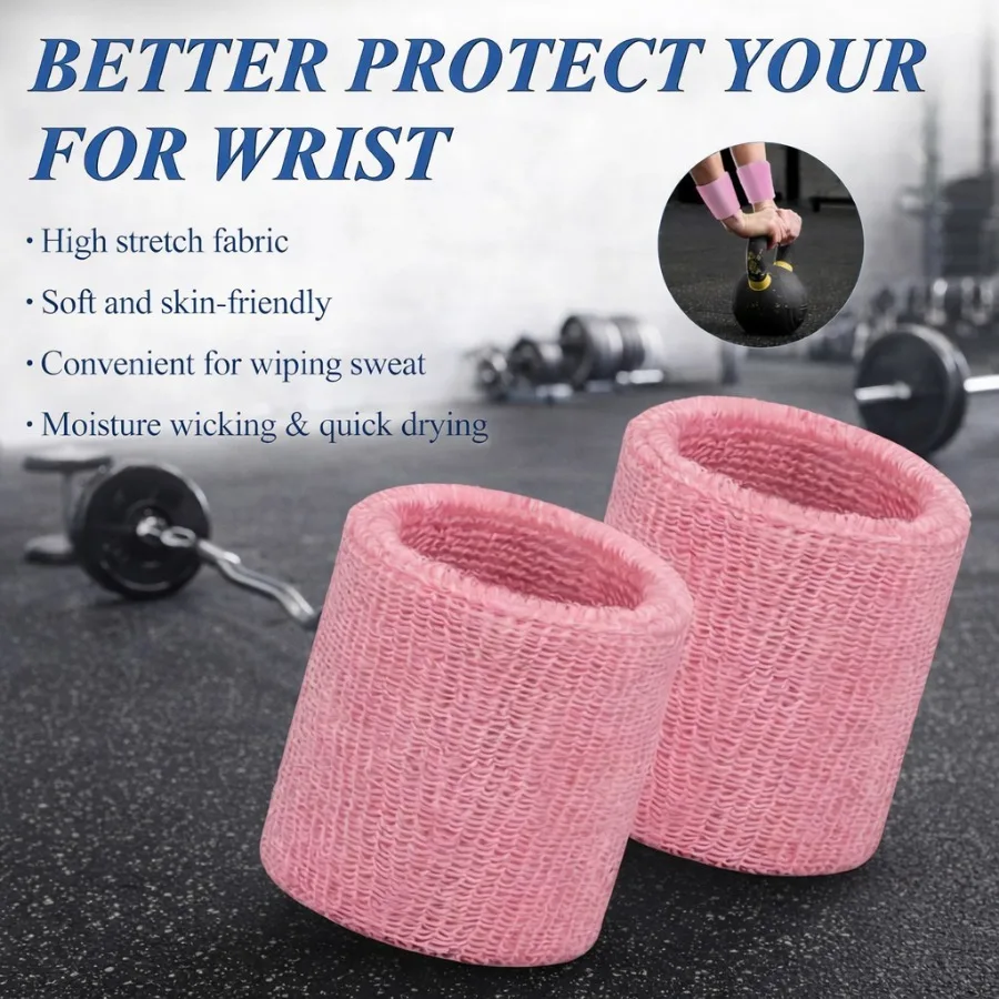 

Pink Sweat-Absorbing Sports Wristbands - Moisture-Wicking Cotton Fabric for Gym, Running, Tennis & Basketball
