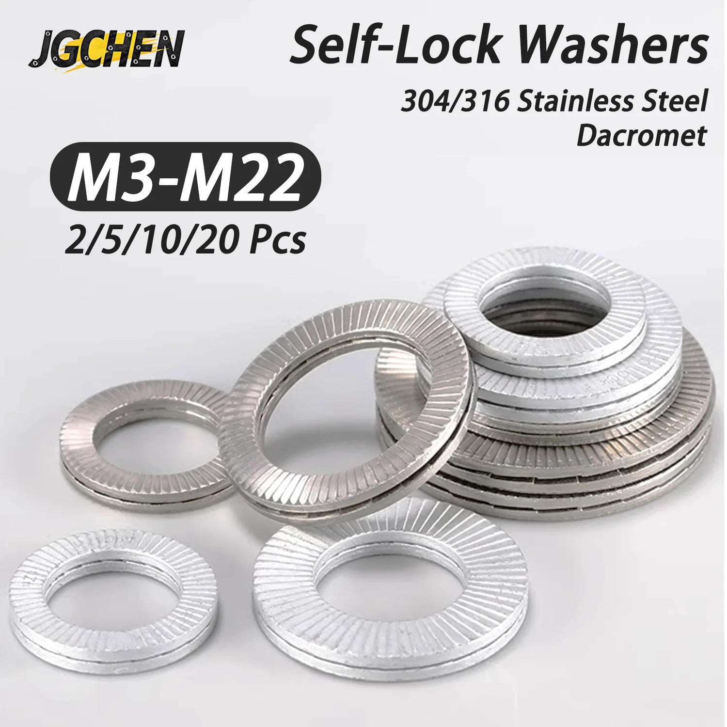 

2-20 Pcs Double Deck Self-Lock Washers Genuine Wedge 316/304 Stainless Steel Dacromet M3 M4 M5 M6 M8 M10 M12 M14 M16 M18 M20 M22
