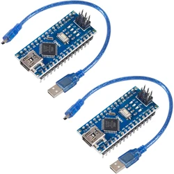 2PCS for Nano V3.0 ATMEGA328P Module CH340C Chip 5V 16MHz Mini USB Micro-Controller Board with 2PCS Mini USB Cable