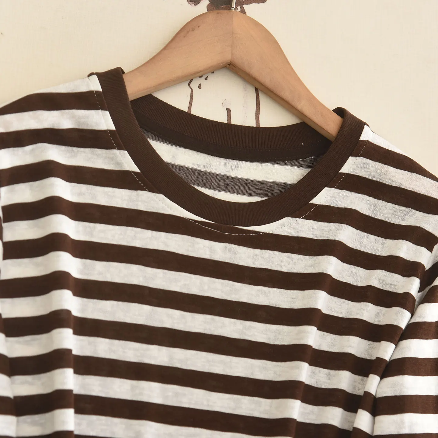 McSystem Clear Cool Sensation Air Conditioning Shirt Long Sleeve round Neck Women's Summer Stripe Pattern Transparent Top