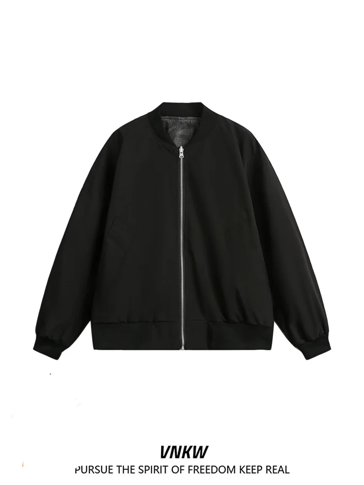 

Double-Sided Wear American Sle Loose Fit Stand Collar Baseball Jaet for Men And Women Casual Versatile Autumn Winter Coat