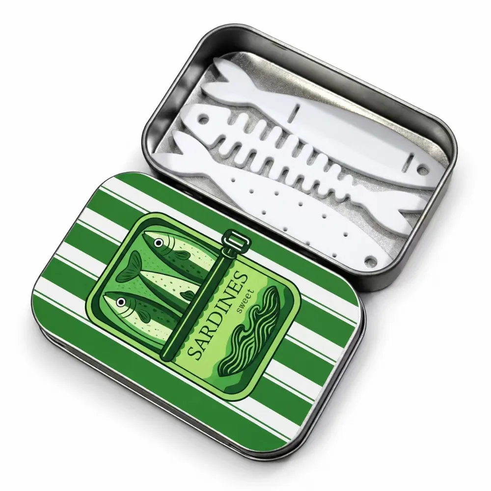 3D Printed Sardine Tin Jewelry Box Fishbone Insert Lightweight Jewelry Organizer Portable Compact Fish Bone Jewelry Box Girls