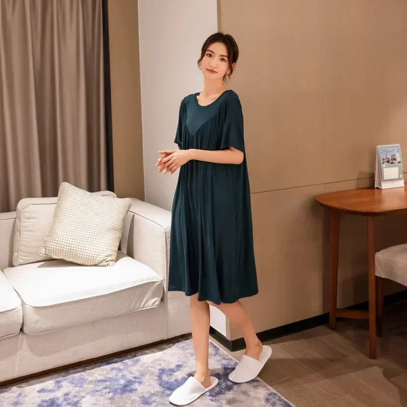 Summer Nightgowns Women Large Size Loose Long Casual Homewear Sleepwear Dresses Female Short Sleeve Modal Nightdress Women 130KG