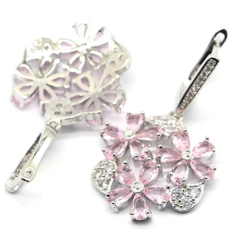 40x22mm Fiori accattivanti Forma Verde Ametista Rosa Kunzite Bianco CZ Ciondolo in argento da sposa da donna