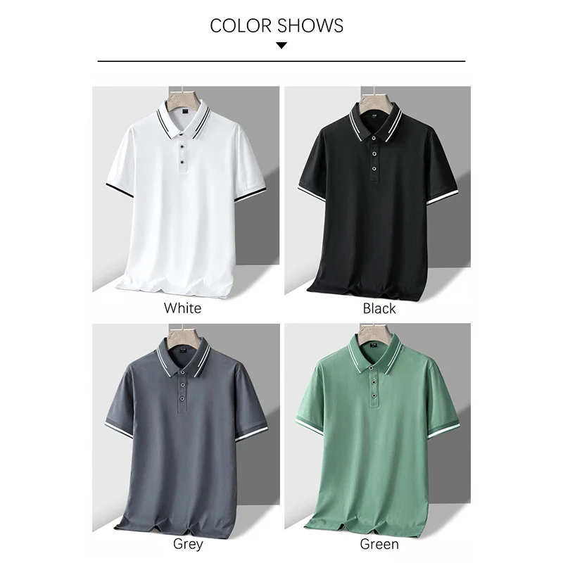 TFETTERS Men\'s Summer Polo Shirt Top Short Sleeve Turn Down Collar Solid Color Cotton White Casual T Shirt for Men Clothes