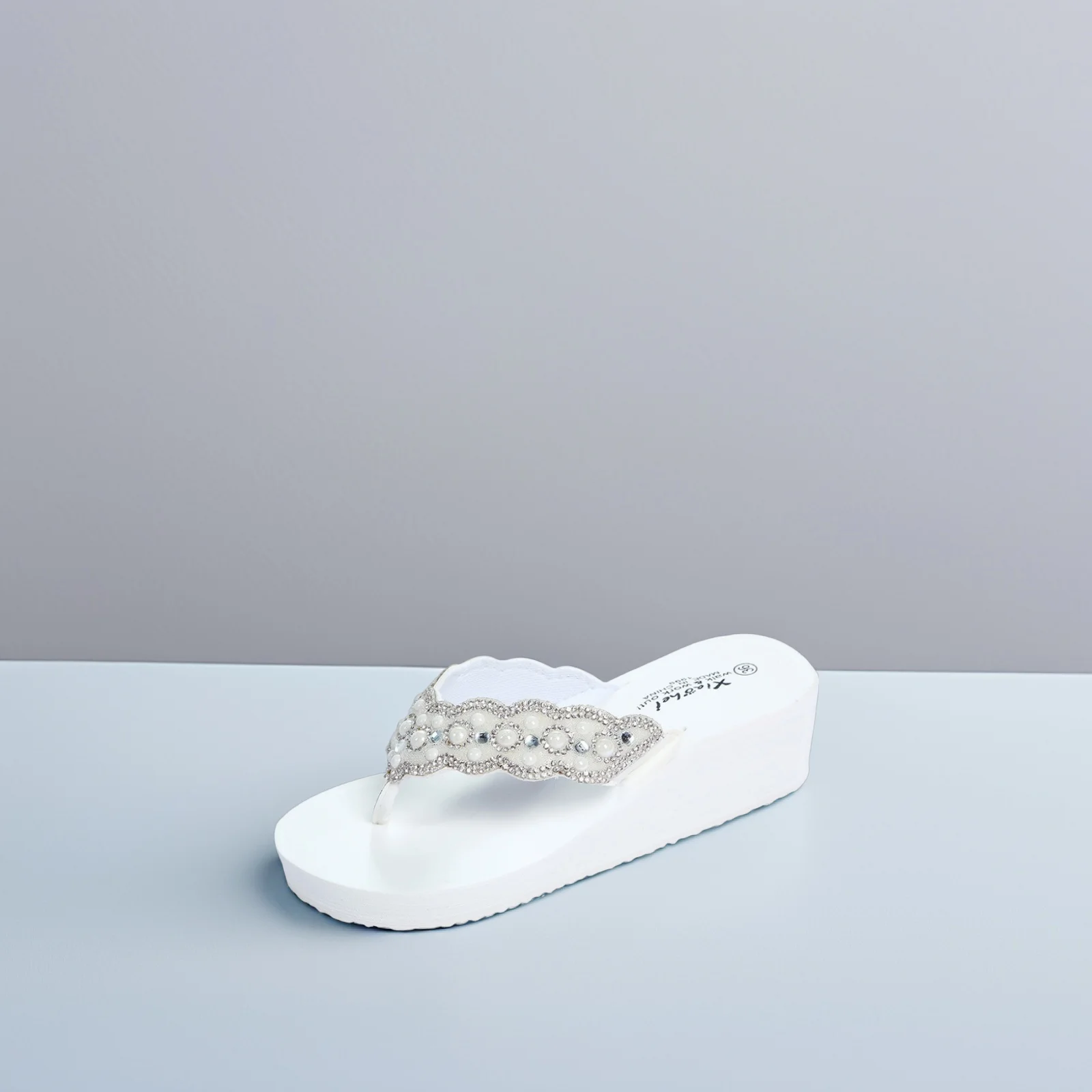 

Rhinestone Beach Shoes Sandals Non Slip Women Slippers Wedge Comfort Long Wear Sole Design Pearl Summer