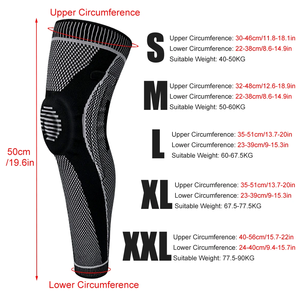 1Pcs Long Knee Compression Sleeve Arthriti Women Men Full Leg Knee Sleeve Patella Stabilizer Knee Brace Meniscus Tear