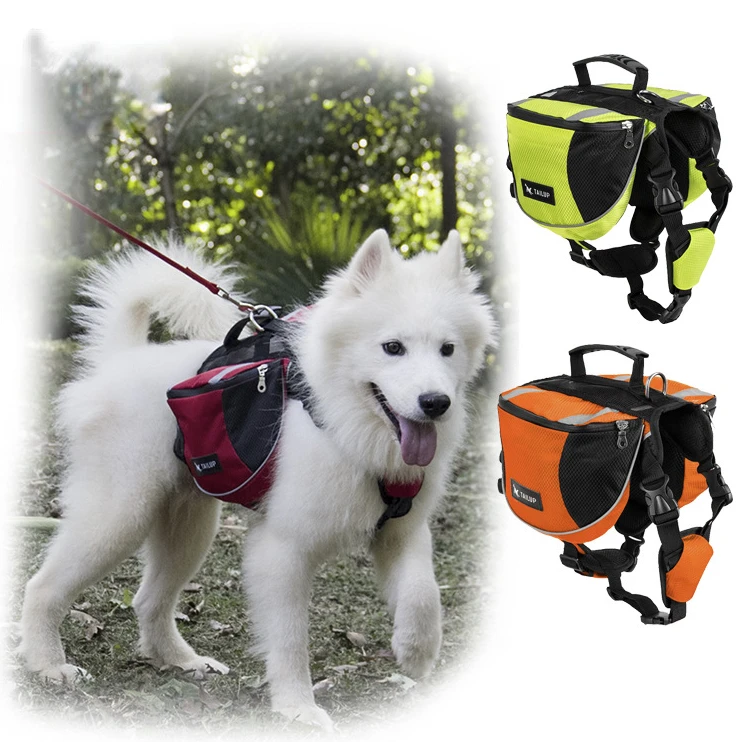 Pet Outdoor Backpack Large Dog Reflective Adjustable Saddle Bag Harness Carrier for Traveling Hiking Camping Safety