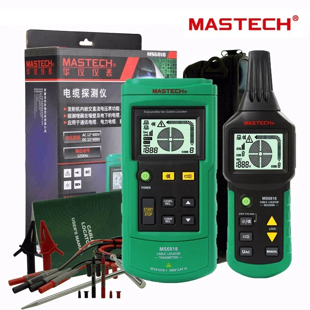 Fio Profissional Cabo Rastreador Metal Pipe Locator Detector Tester Linha Tracker Tensões 12400v Receptor Portátil Mastech-ms6818