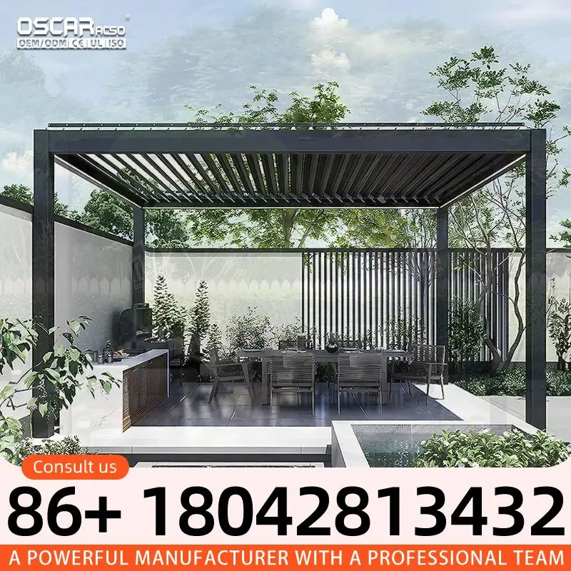 16x16 Feet Wall Mounted Outdoor Shelter for Patio Balcony with Gazebo Pavilion Features pergola