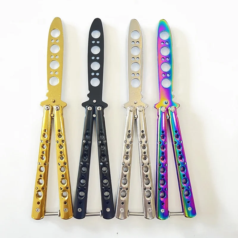Cuchillo mariposa portátil para entrenamiento - Herramienta de práctica de acero inoxidable para bolsillo, adecuada para juegos al aire libre. Navaja plegable