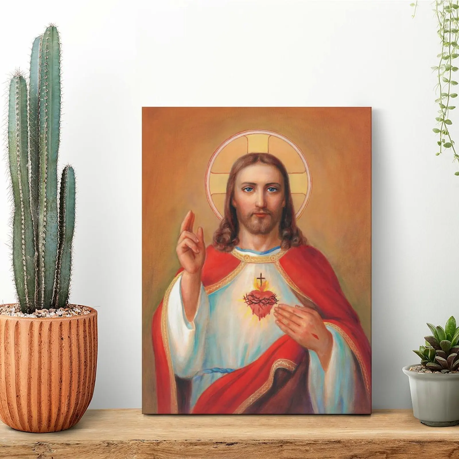 イエスの聖心-キャンバス絵画-ガレージ飾り-プラーク-パブ-カスタム-ガレージ額装壁掛け絵画