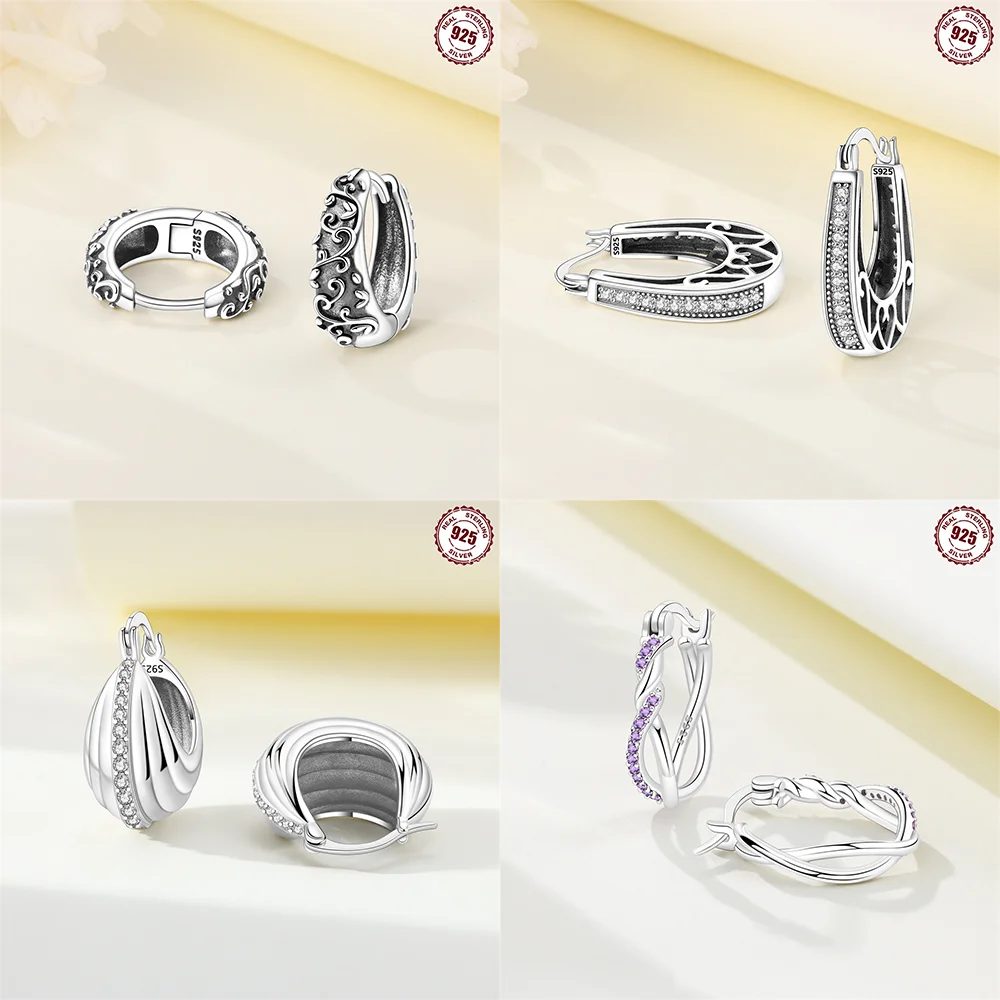 Fashion Original 925 Silver Shiny Zircon Earrings Braiding Rope Winding Hoop Earrings Versatile Party Jewelry Gifts for Women