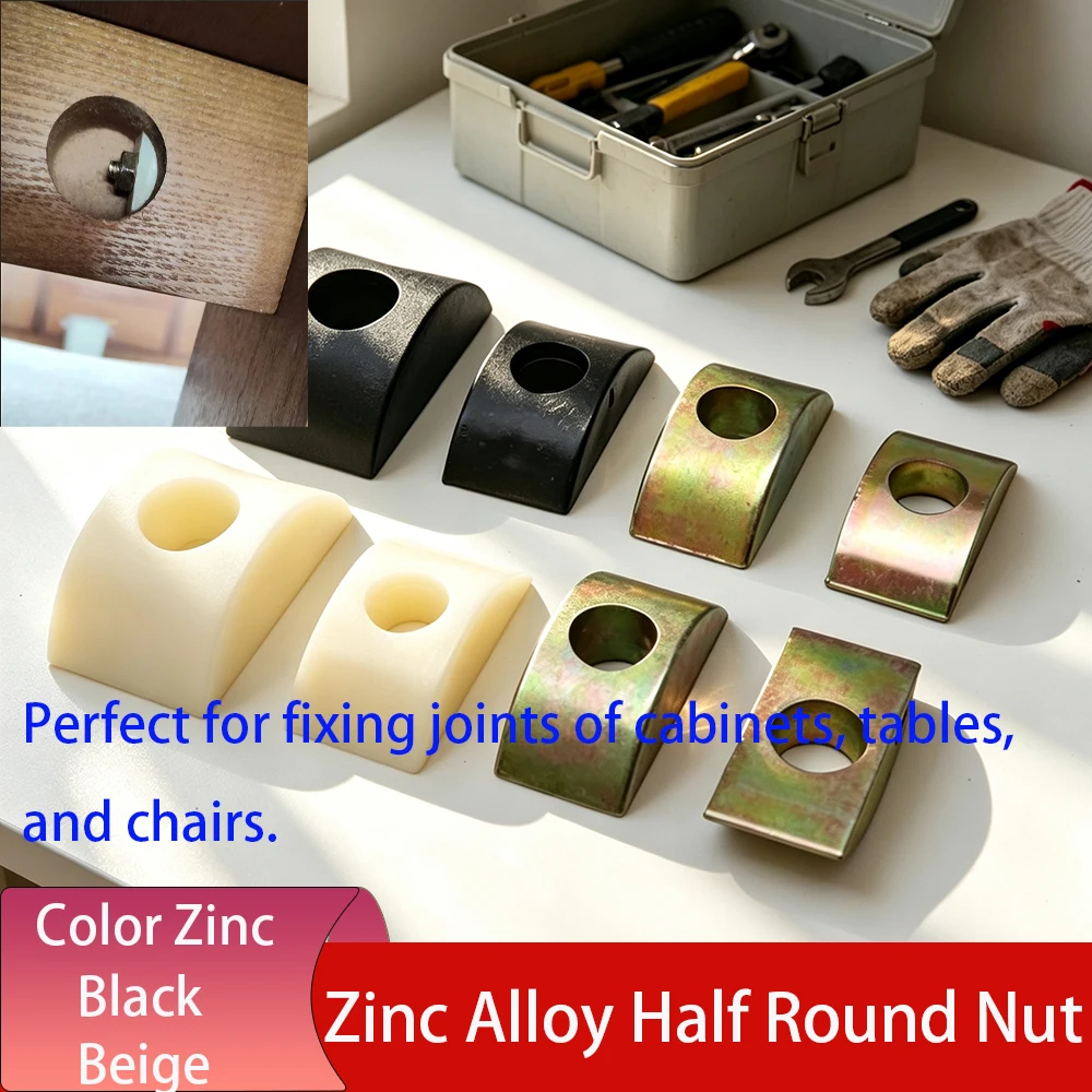 Zinc Alloy Half Round Nut Washer Plastic Crescent Nut Desk Connector Locking Heightening for Woodworking Tables Heavy Duty Grade