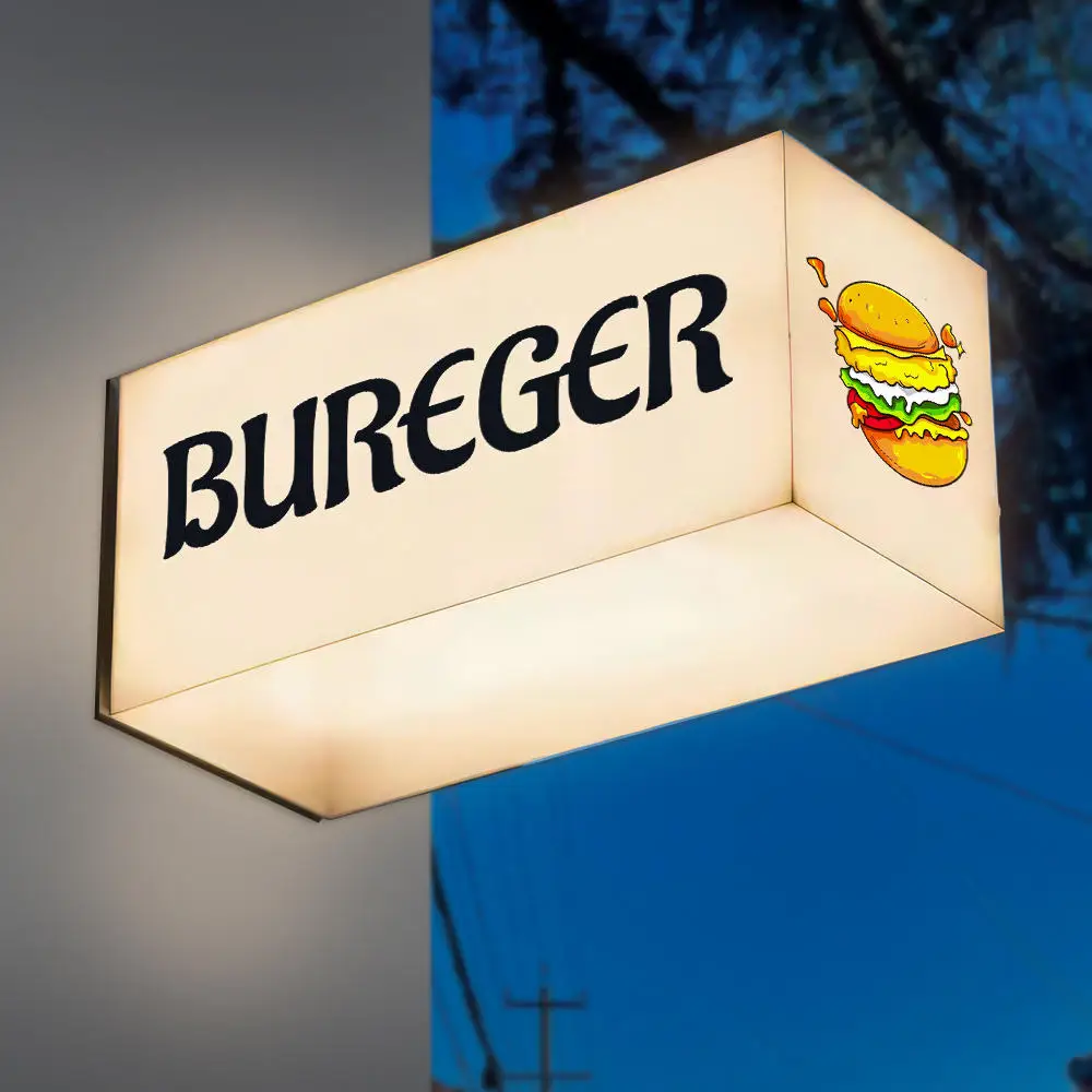 

Custom Hamburger Chip 3D LED Advertising Light Box Outdoor Business Signs Beauty Studio Restaurant Illuminated Display Billboard