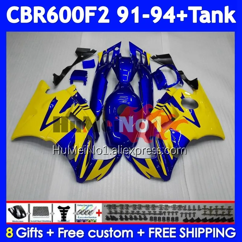 Body+Tank For HONDA CBR600 F2 FS CBR600FS 37No.26 CBR600F2 CBR 600F2 600 F2 1991 1992 1993 1994 Yellow blue 91 92 93 94 Fairing