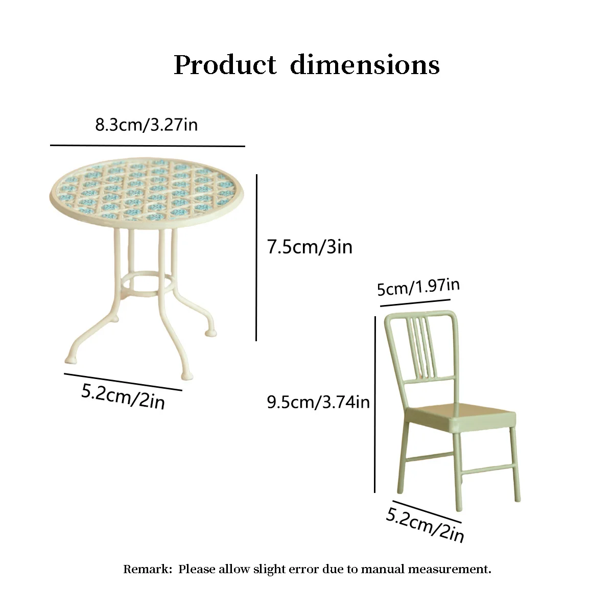 Maßstab 1:12 Metall Esstisch Stühle Set Miniatur Puppenhaus Möbel Realistisches Eisen Café Bistro Set für BJD, Szene Diorama