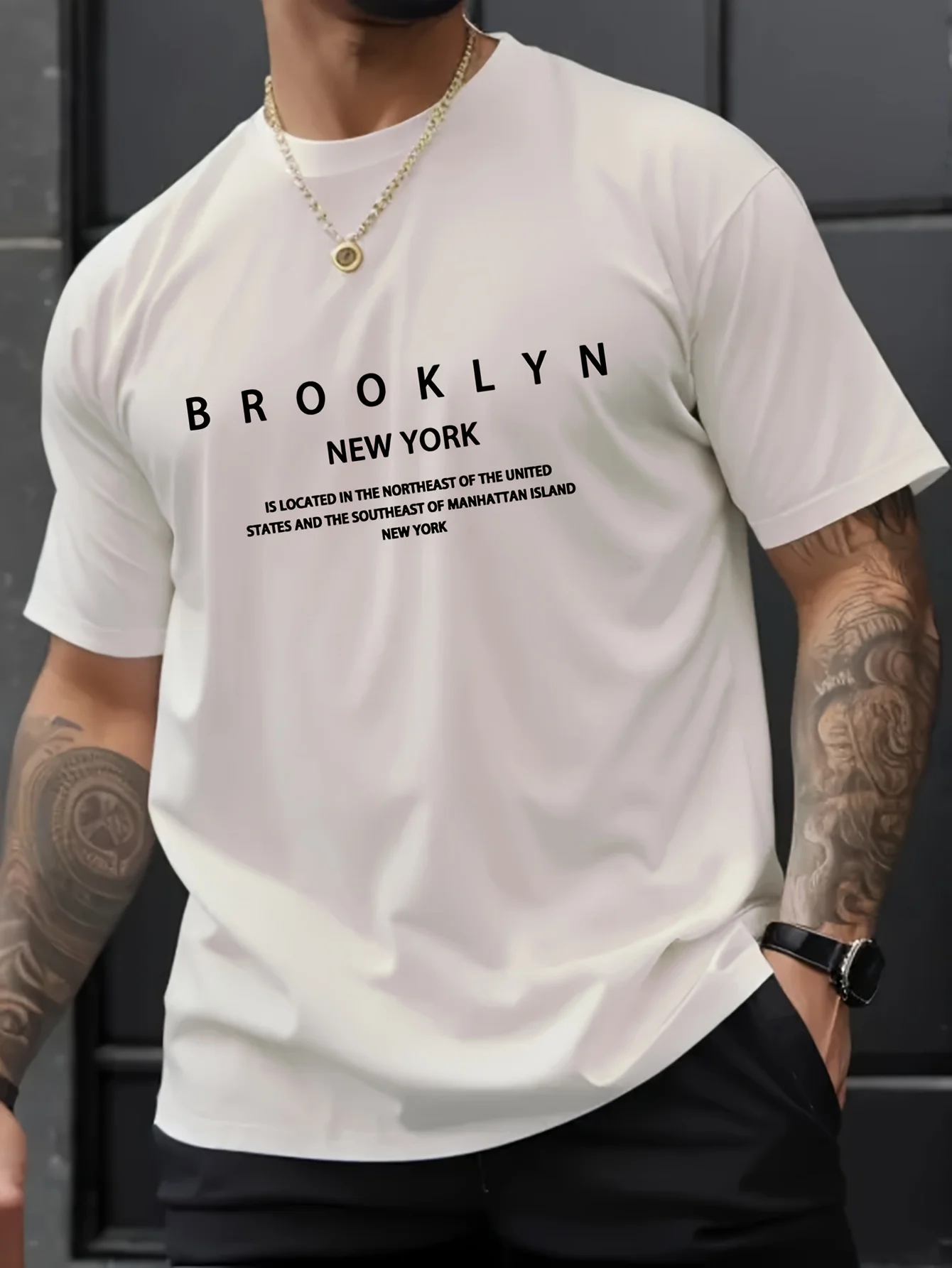 Summer men's 100% pure cotton casual loose plus size Brooklyn print comfortable sports round neck short sleeved T-shirt top