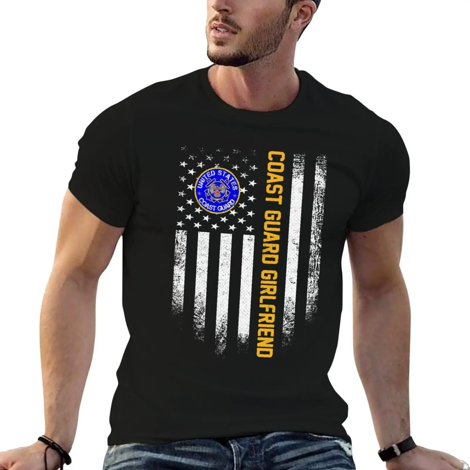 Vintage USA American Flag Proud US Coast Guard Girlfriend T-Shirt quick-drying funny costumes mens vintage t shirts