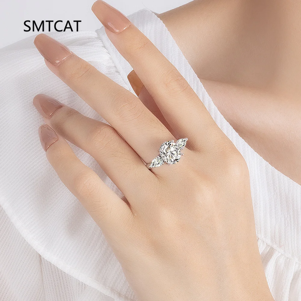 3/8 قيراط البيضاوي قطع كامل مقلد مويسانيتي خاتم الخطوبة الكمثرى قطع مختبر الماس 925 فضة 3-حجر خاتم الزواج النساء