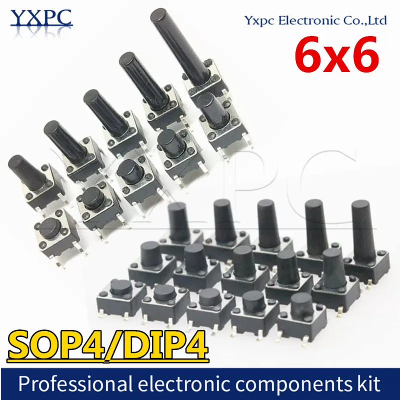 20/50pcs Push Button Switch DIP4 6*6*4.5/6*6*6.5 Tact Switch Tactile 6x6x4.5/6x6x6.5/7/8/9/10/11/12/13/14/15/16/17/18H SMD SMT