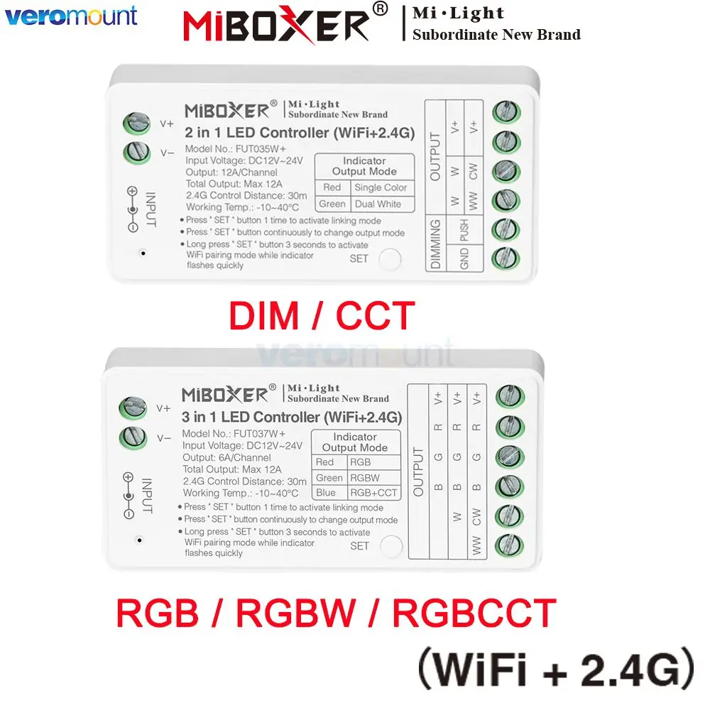 Miboxer 2.4G Single Color Dual White FUT035W+ RGB RGBW RGBCCT FUT037W+ 2 3 in 1 Smart LED Controller WiFi+2.4G APP Voice Control