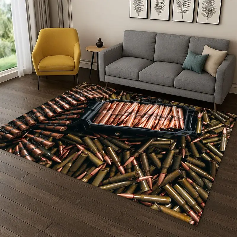 Gun Pistol Ammunition Bullet Cartridge Carpet Rug for Bedroom Living Room Sofa Playroom Doormat Home Decor,Area Rug Non-slip