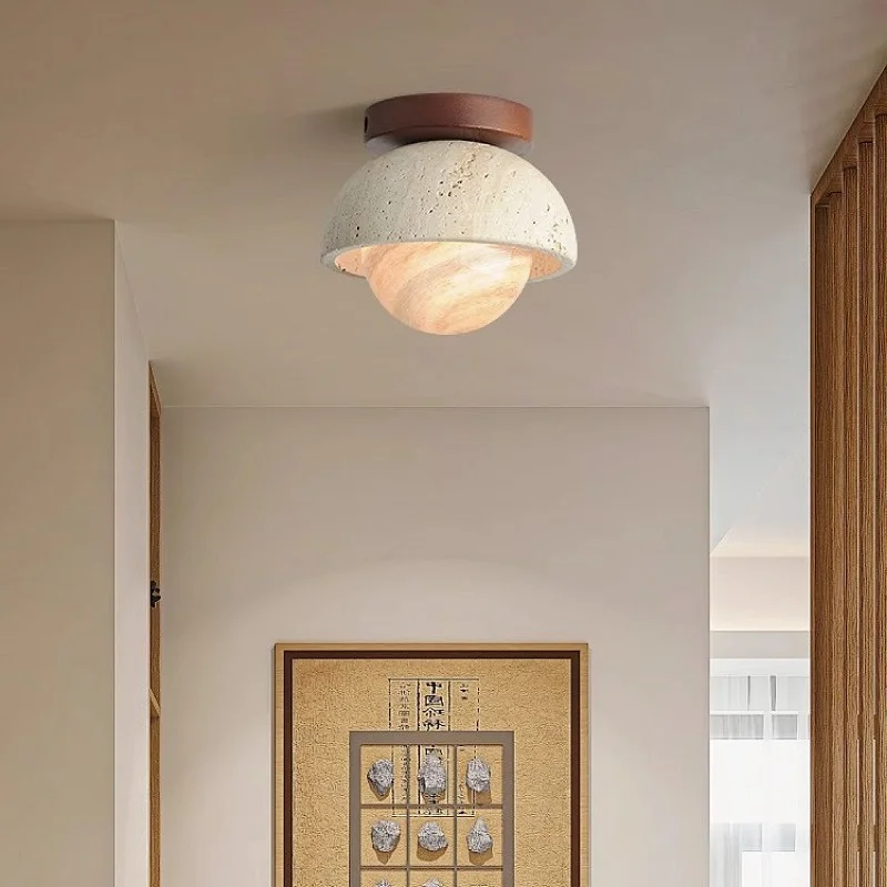 Retro Yellow Travertine Ceiling Lamp Japanese Cream Wind Bedroom Entrance Balcony Corridor Staircase Aisle Lamp