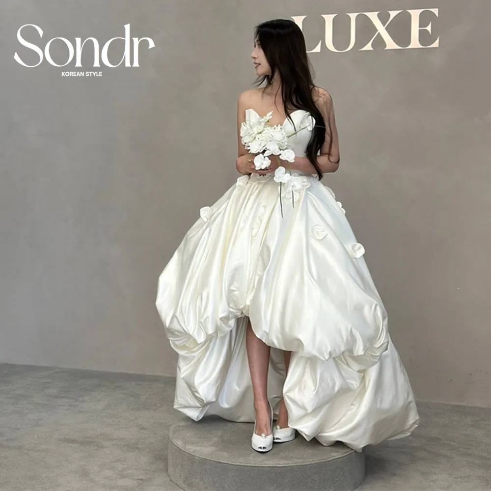 فساتين زفاف كورية منفوشة من Sondr Taffeta بدون حمالات، فستان زفاف على شكل حرف A، فساتين زفاف ذاتية مخصصة لالتقاط الصور #1