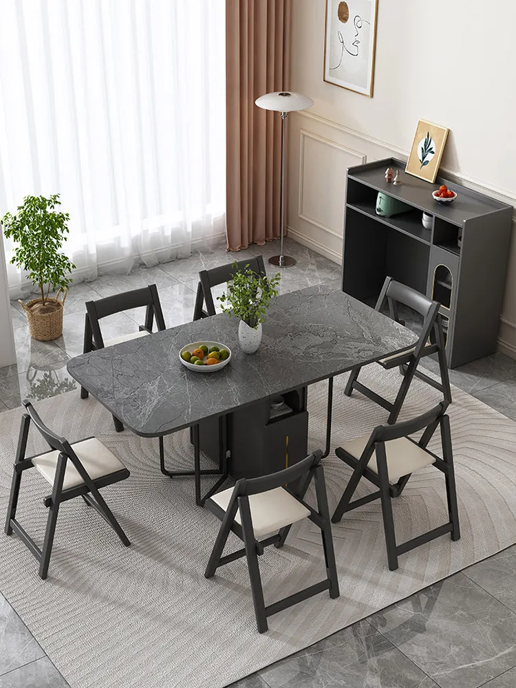 Solid wood rock board folding dining table, retractable dining table, foldable induction cooker table image 3