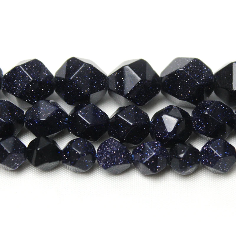 Natural Diamond Faceted Blue Sand Stone  Loose Spacer Beads 15 inch/strand Pick Size 6 8 10mm For Jewelry Making DIY Bracelet