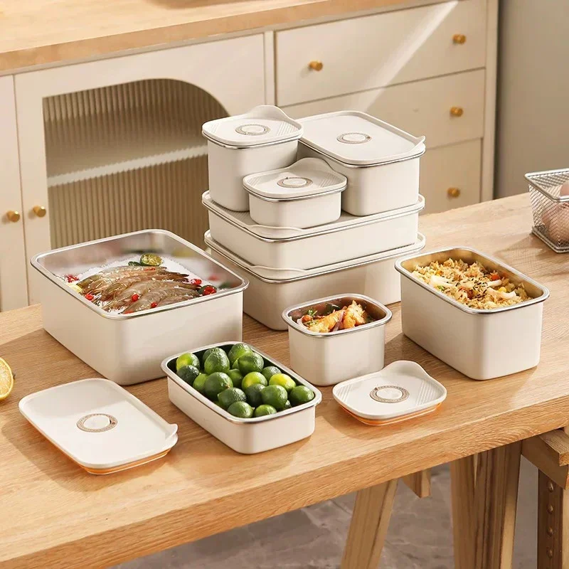 Food Grade Stainless Steel Sealed Crisper Box Vacuum Food Storage Container Reusable Bento Box with Lids Refrigerator Organizer