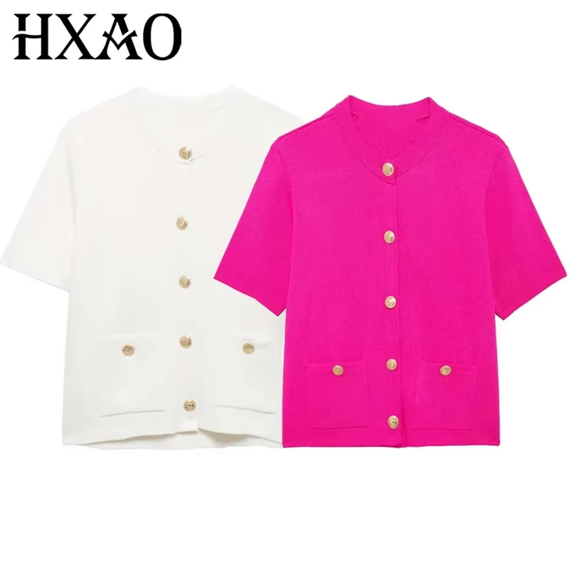 

HXAO Кардиган Верхняя одежда Короткие свитера Вязаный кардиган Женский осенний укороченный вязаный кардиган с короткими рукавами Женские куртки на пуговицах