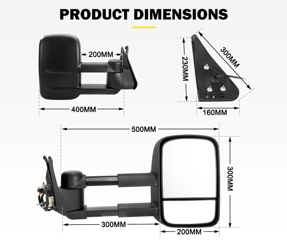 Black Extendable Towing Mirrors Fit PATROL GU Y61 1997- 2016