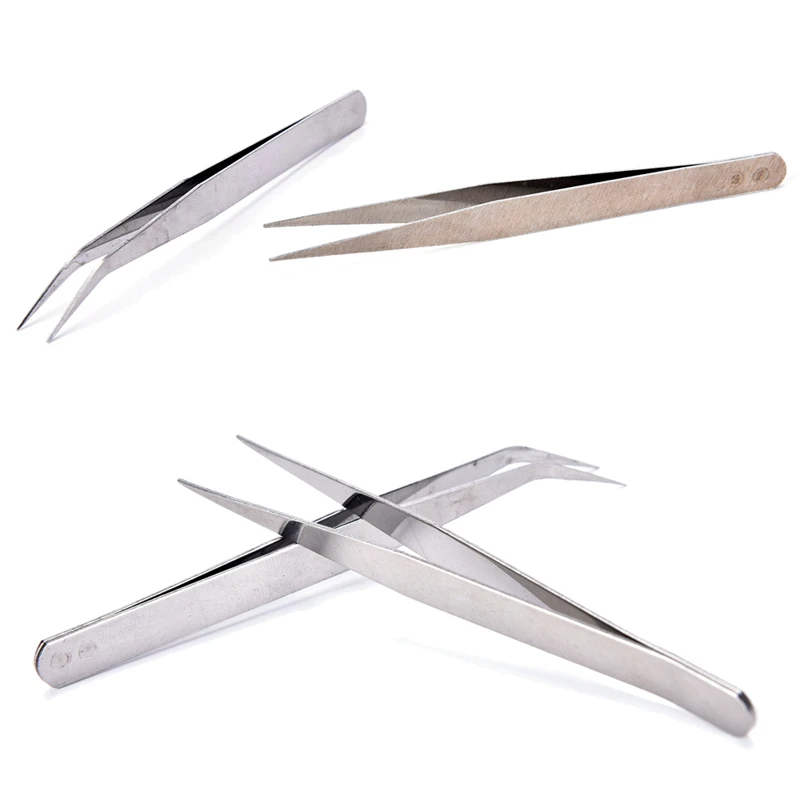 2Pcs Stainless Steel Safe Smooth Straight Tweezers Feeding Tongs Curved Nippers Tools For Lizards Reptile Spider Garden Kitchen