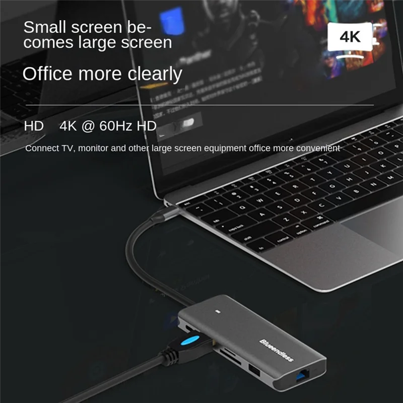 

Алюминиевый концентратор Blueendless USB C до 10 в 1 4K 60 Гц Type-C HDTV 100 Вт с PD для профессиональных аксессуаров SSD Case-N33R