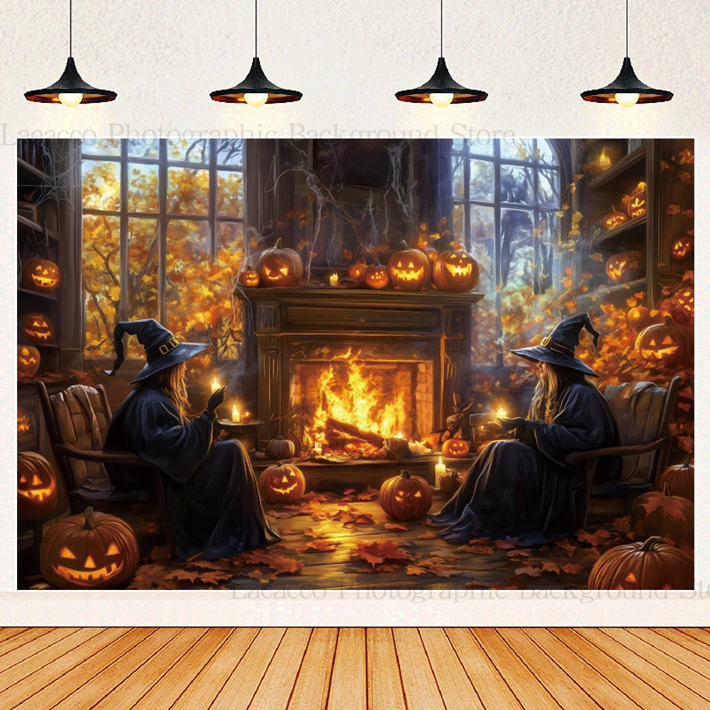 Witchcraft Candles Background Scary Flower House Witch Church Burning Divination Pumpkin Lights Halloween Night Backdrop Decor