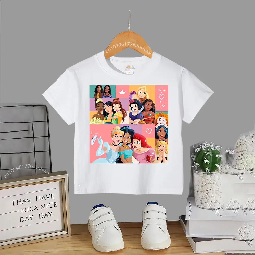 Disney Teen 100% Cotton T-shirt Baby Baby Top Printed playful Barbie Princess Cotton T-shirt Boys Girls Comfortable casual short