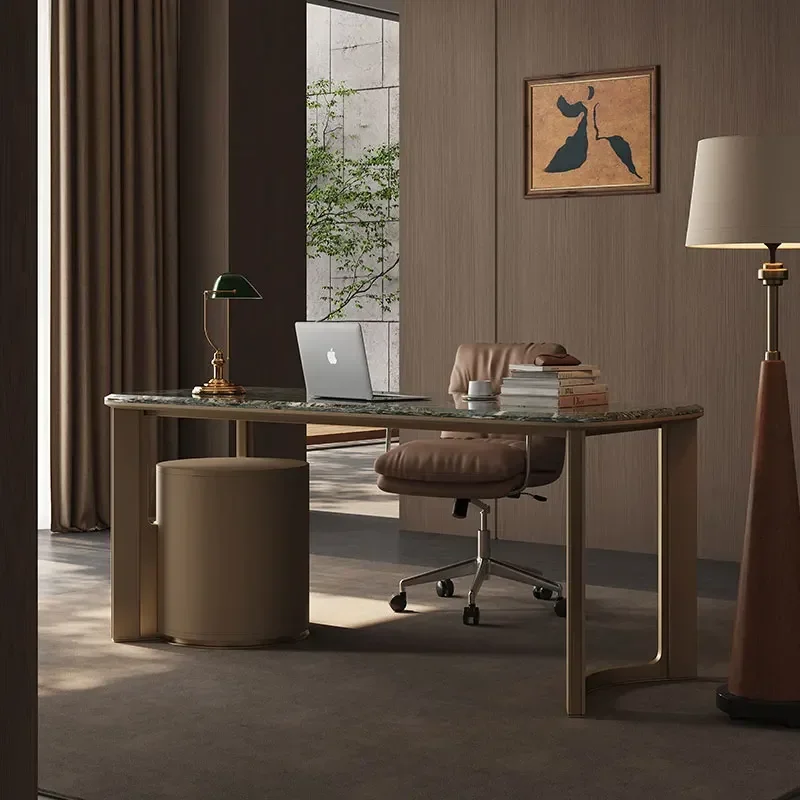 มีลิ้นชักเก็บของโต๊ะทํางานชั้นวางหินอ่อนโต๊ะยืนโต๊ะคอมพิวเตอร์ห้องนอนหรูหรา Mesa De Escritorio เฟอร์นิเจอร์สํานักงาน