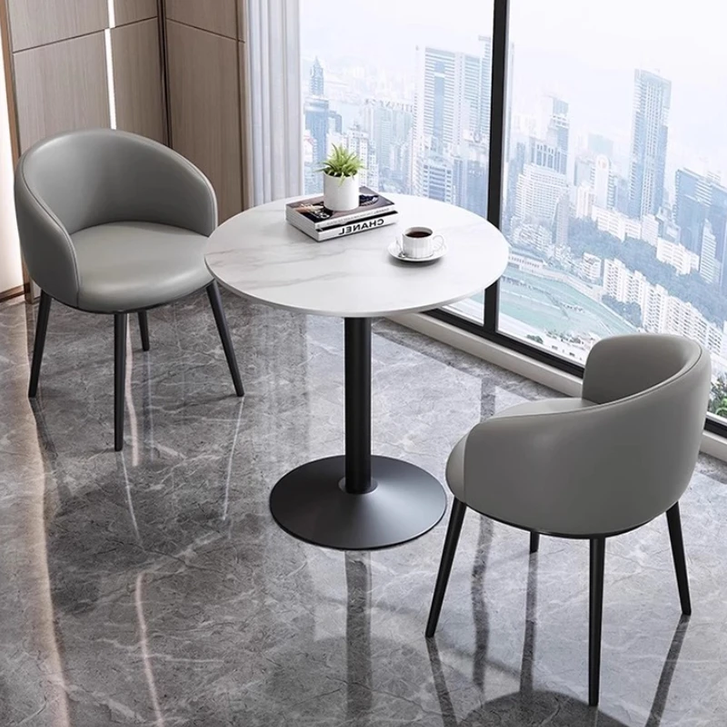 

Rock slab small round table household balcony negotiation light luxury coffee table chair combination office reception leisure